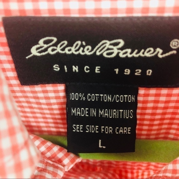 Eddie Bauer Men’s Orange Plaid Button Up Camp Shirt L - Picture 4 of 4